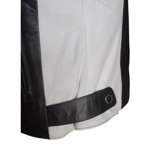 Z1R Nectar Womens LG Black White Leather Motorcycle Jacket Removable Pads Liner - Picture 7 of 14